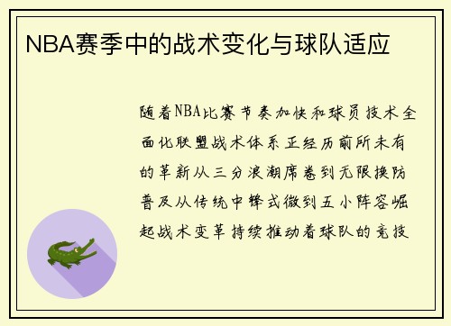 NBA赛季中的战术变化与球队适应